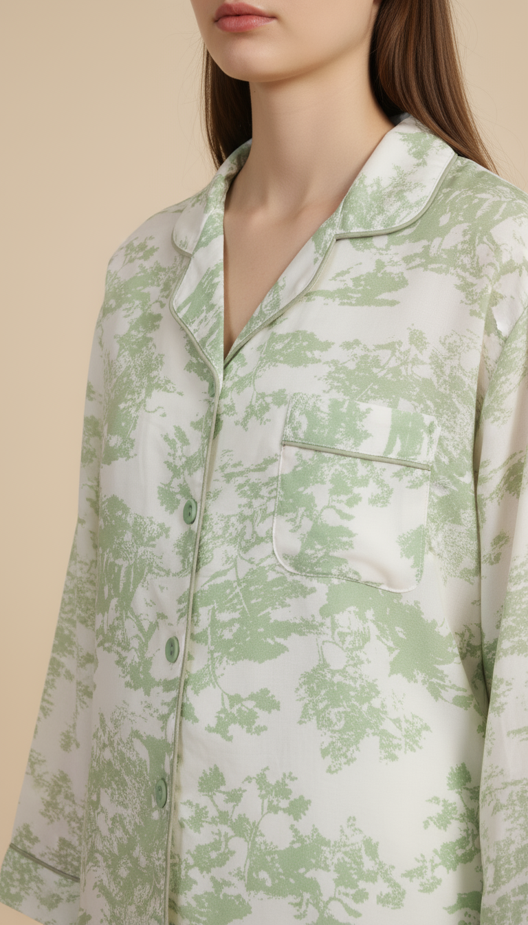 Nomira Sage Garden - Green Toile Print Pyjama Set
