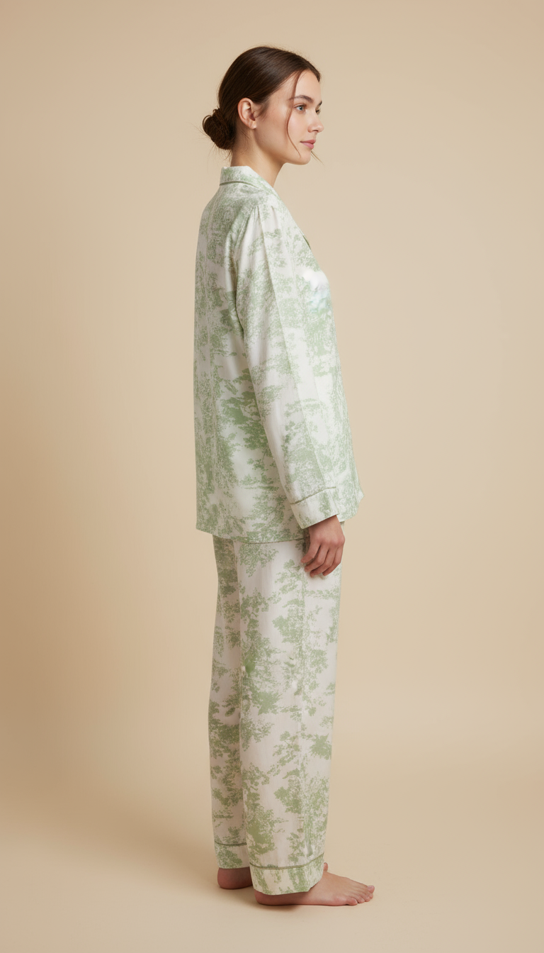 Nomira Sage Garden - Green Toile Print Pyjama Set