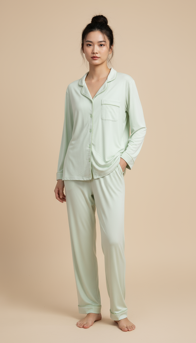 Nomira Sage Whisper - Green Solid Pyjama Set