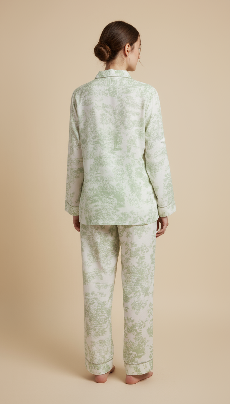 Nomira Sage Garden - Green Toile Print Pyjama Set