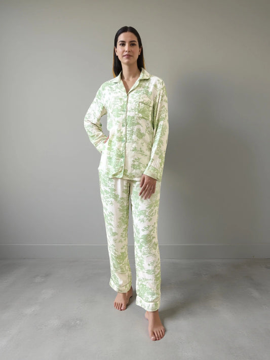 Nomira Sage Garden - Green Toile Print Pyjama Set - Nomira