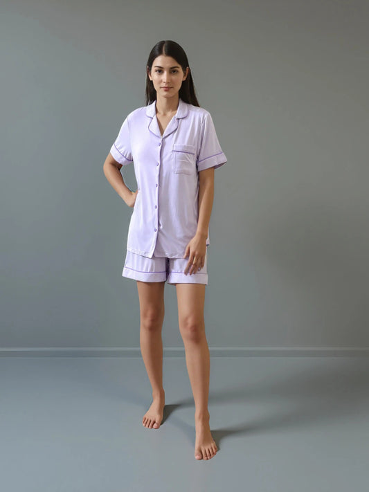 Nomira Lilac Twilight - Lavender Solid Pyjama Set - Nomira