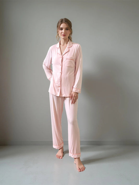 Nomira Peach Meadow - Peach Solid Pyjama Set - Nomira